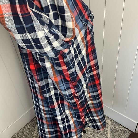 Universal Thread Women Large Button Front Shirt Mini Dress Red Blue Plaid Cotton - Picture 6 of 14